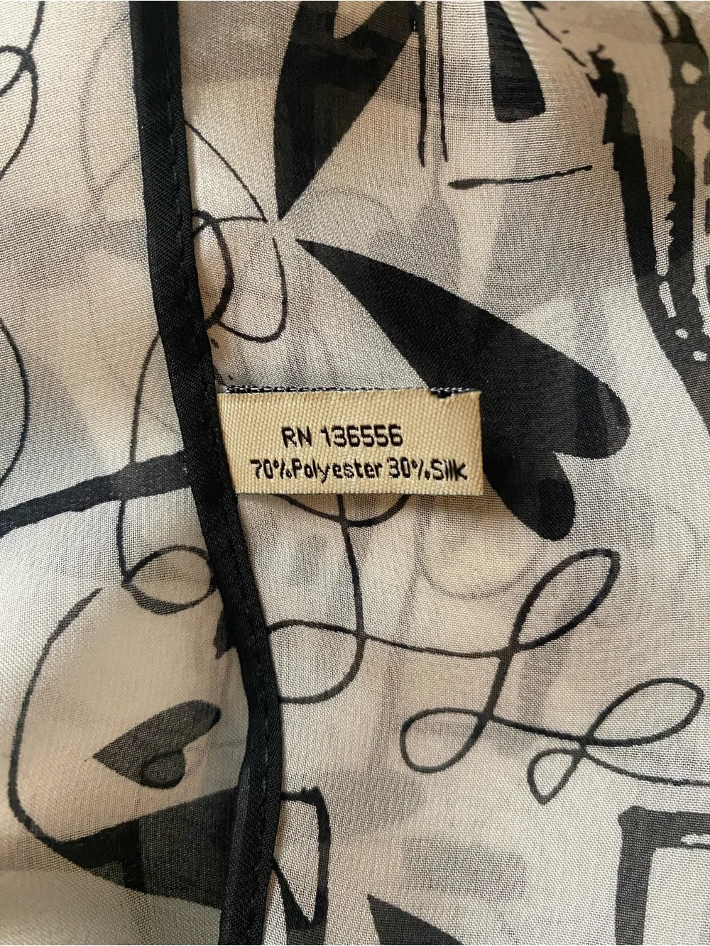 Unbranded Black & White Artsy Silk Blend Geometric Floral Scarf - Women's Wrap